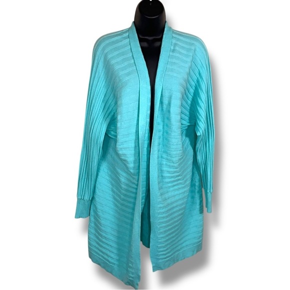 XL Mint Blue Vibrant Knit Sweater Womens Long Sleeve Open Front - Picture 1 of 13